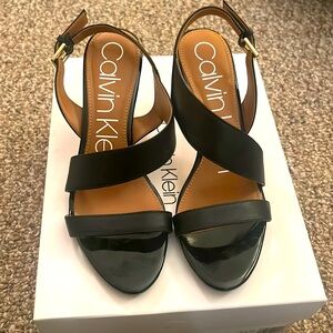 Calvin Klein black open toe dress heels